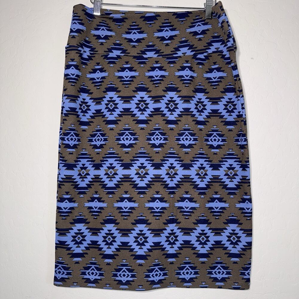 LuLaRoe Cassie Women's Pencil Skirt Southwestern Native Print Blue Brown Size XL